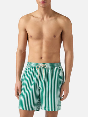 Short de bain Lighting à rayures vertes avec broderie St. Barth 