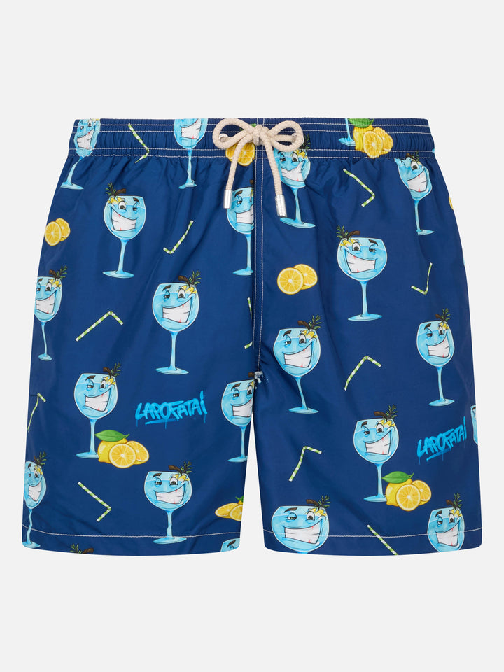 Man lightweight fabric swim-shorts Lighting with Cryptopuppets print | CRYPTOPUPPETS SPECIAL EDITION - MC2 Saint Barth