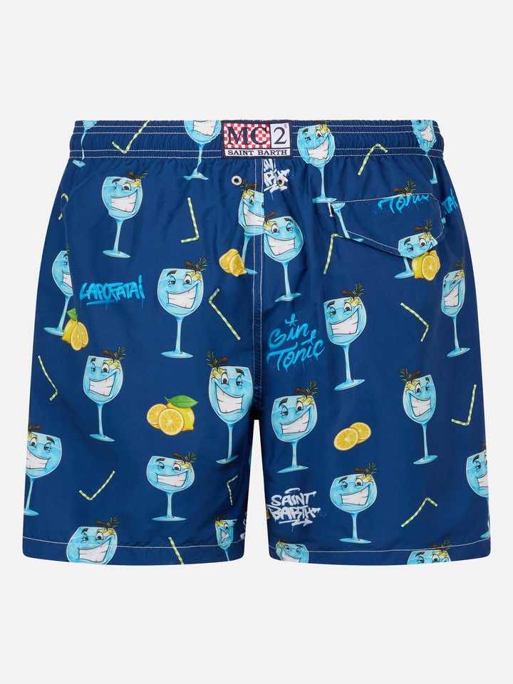 Man lightweight fabric swim-shorts Lighting with Cryptopuppets print | CRYPTOPUPPETS SPECIAL EDITION - MC2 Saint Barth
