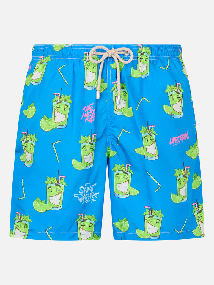 Man lightweight fabric swim-shorts Lighting with Cryptopuppets print | CRYPTOPUPPETS SPECIAL EDITION - MC2 Saint Barth