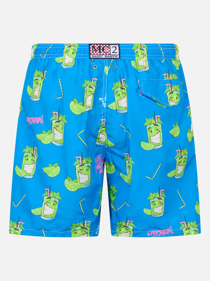 Man lightweight fabric swim-shorts Lighting with Cryptopuppets print | CRYPTOPUPPETS SPECIAL EDITION - MC2 Saint Barth
