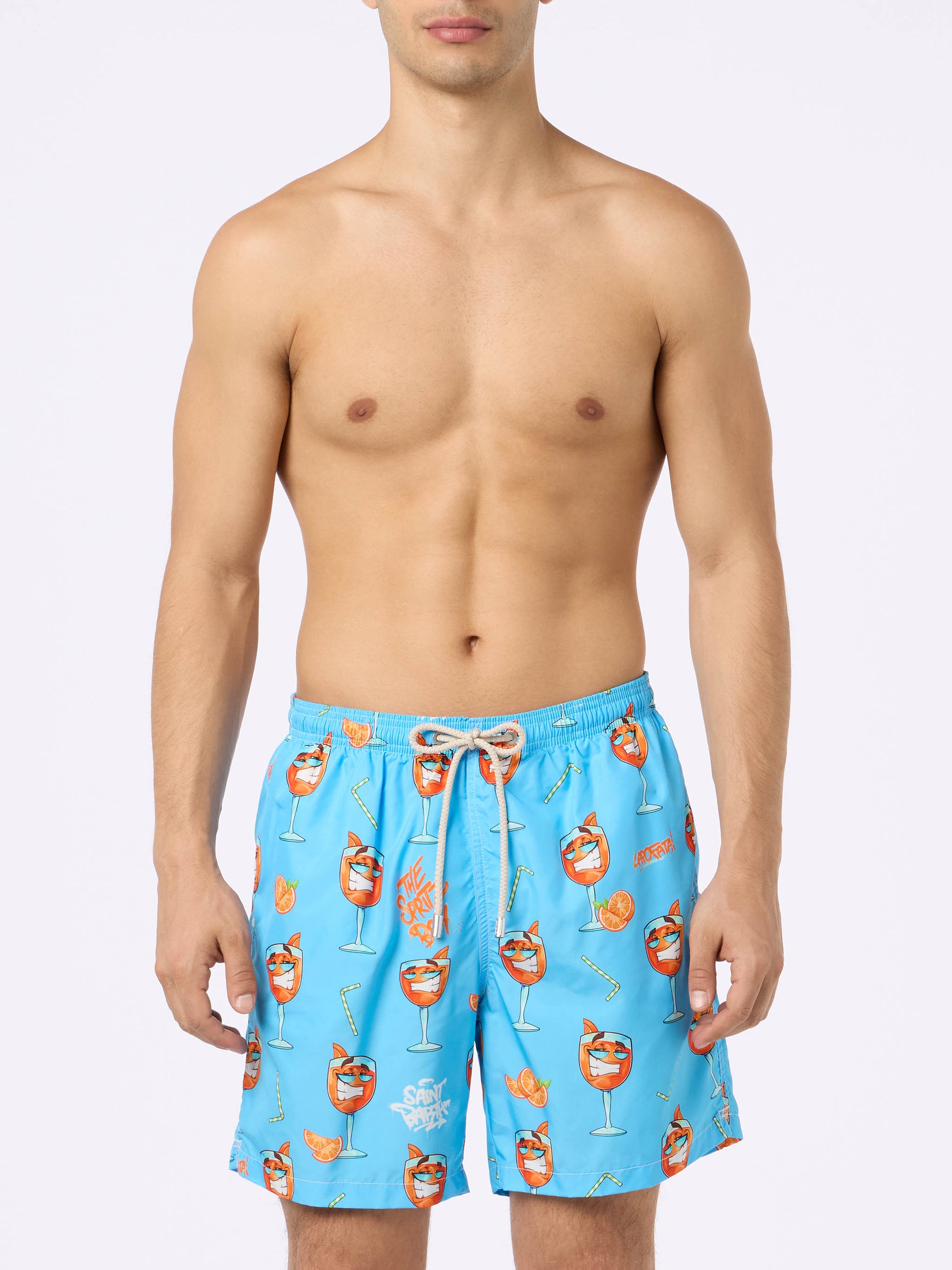 Man lightweight fabric swim-shorts Lighting with Cryptopuppets print | CRYPTOPUPPETS SPECIAL EDITION - MC2 Saint Barth