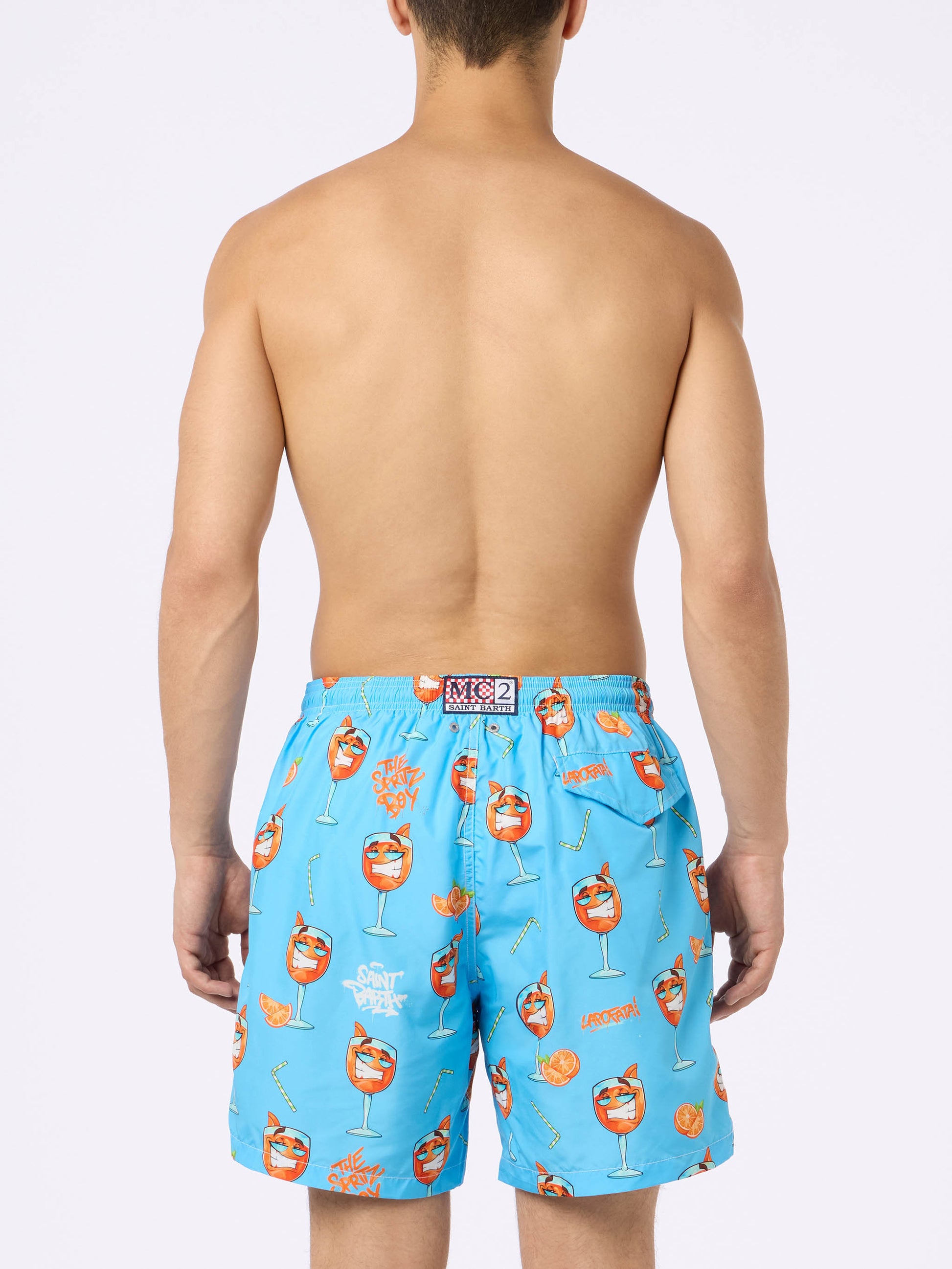 Man lightweight fabric swim-shorts Lighting with Cryptopuppets print | CRYPTOPUPPETS SPECIAL EDITION - MC2 Saint Barth