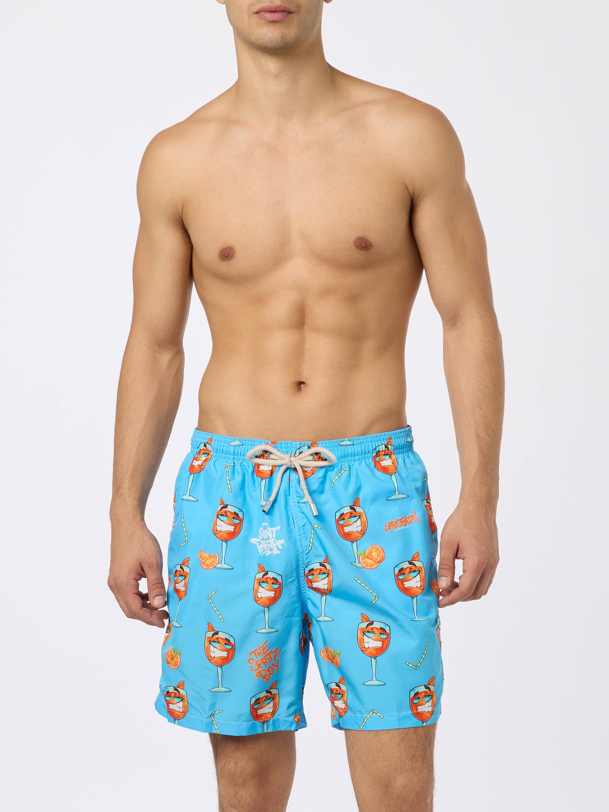 Man lightweight fabric swim-shorts Lighting with Cryptopuppets print | CRYPTOPUPPETS SPECIAL EDITION - MC2 Saint Barth