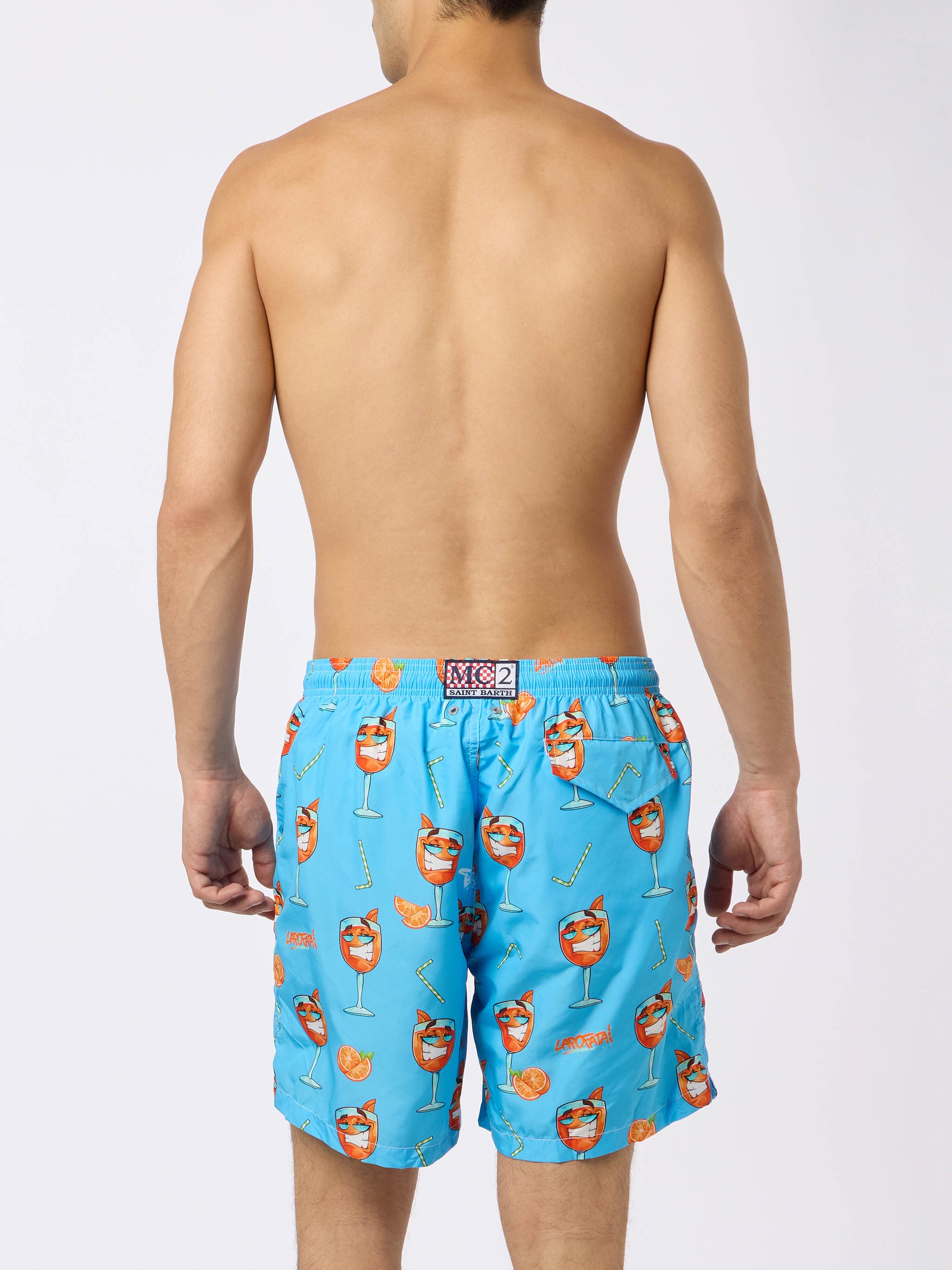 Man lightweight fabric swim-shorts Lighting with Cryptopuppets print | CRYPTOPUPPETS SPECIAL EDITION - MC2 Saint Barth