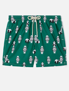 Short de bain Green Lighting avec imprimé all-over panda et montres 