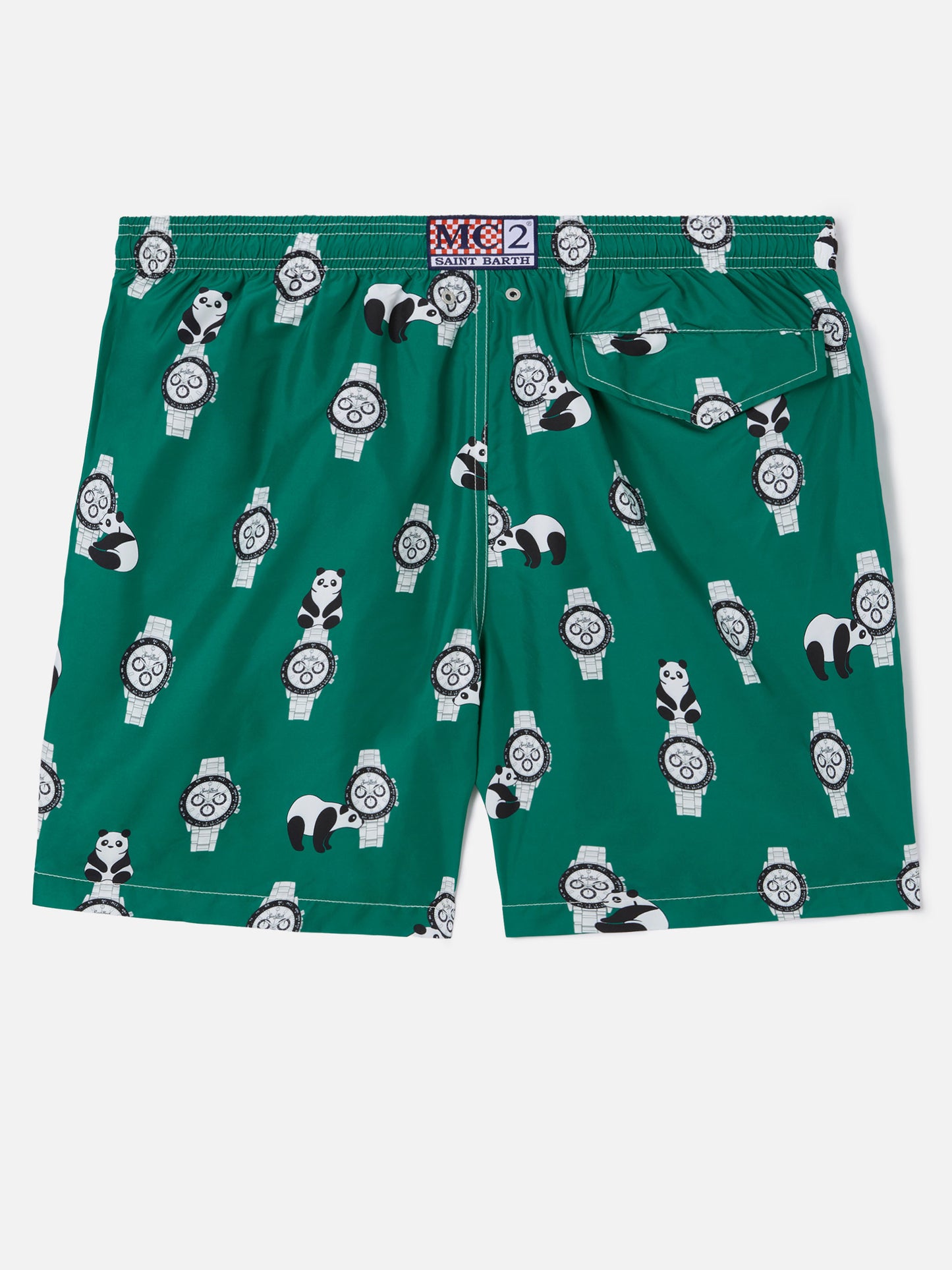 Short de bain Green Lighting avec imprimé all-over panda et montres 
