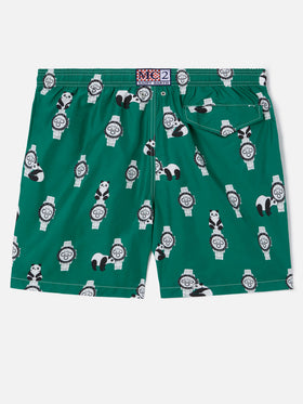 Short de bain Green Lighting avec imprimé all-over panda et montres 