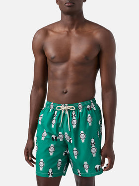 Short de bain Green Lighting avec imprimé all-over panda et montres 