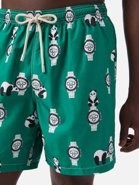 Short de bain Green Lighting avec imprimé all-over panda et montres 
