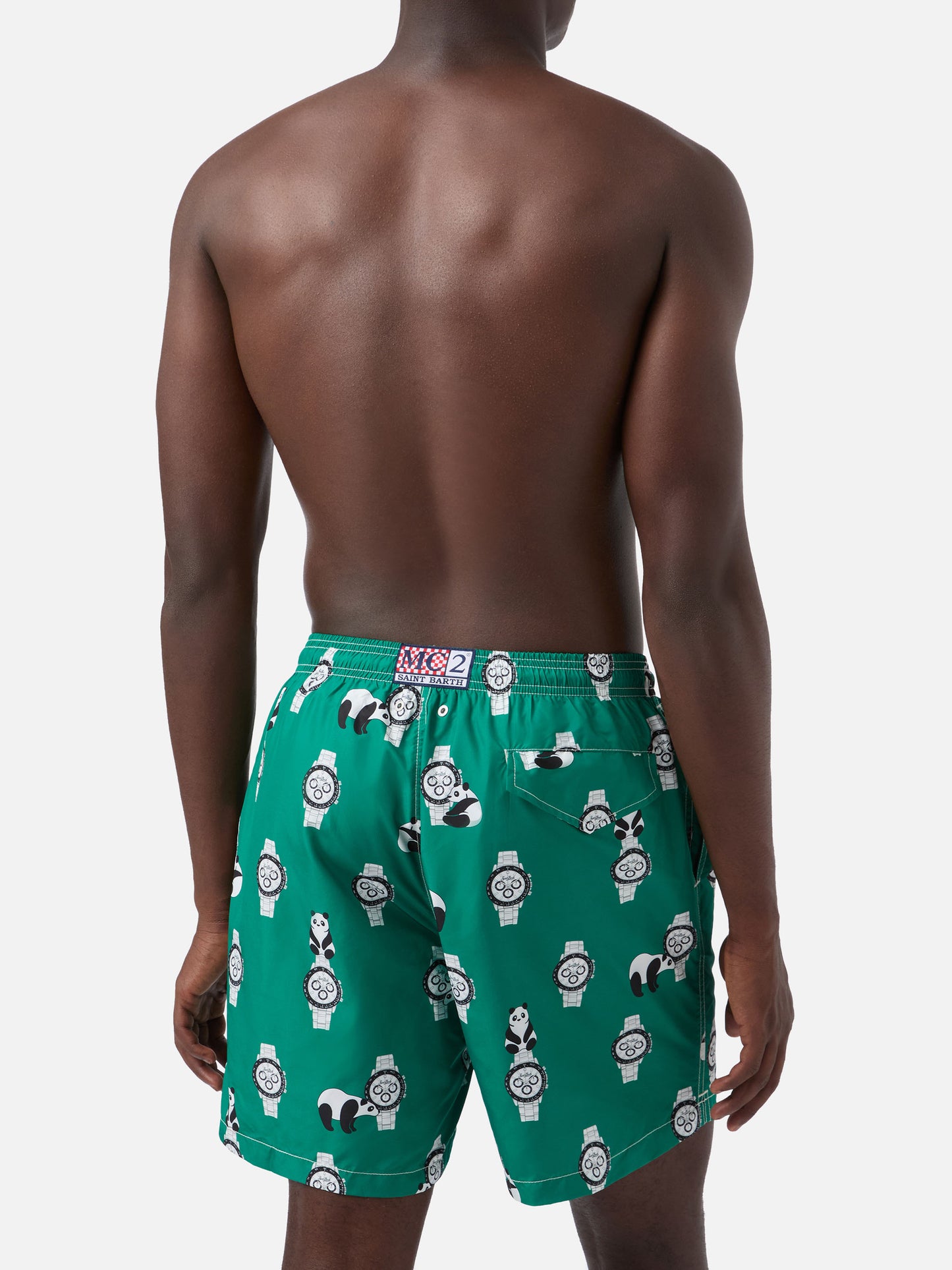 Short de bain Green Lighting avec imprimé all-over panda et montres 