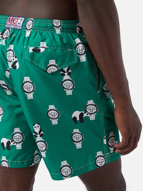 Short de bain Green Lighting avec imprimé all-over panda et montres 