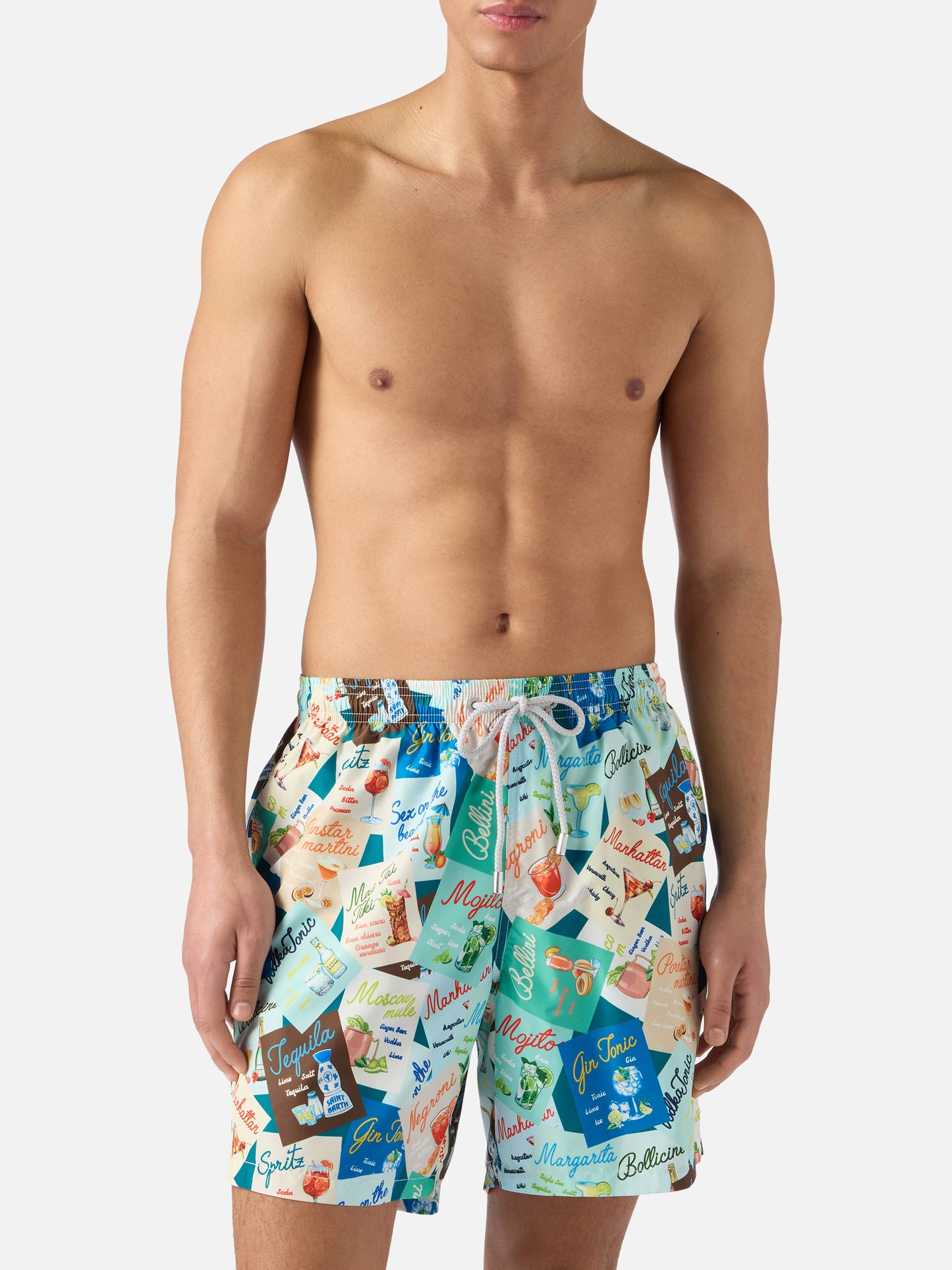 Short de bain Lighting multicolore avec imprimé cocktails all-over 