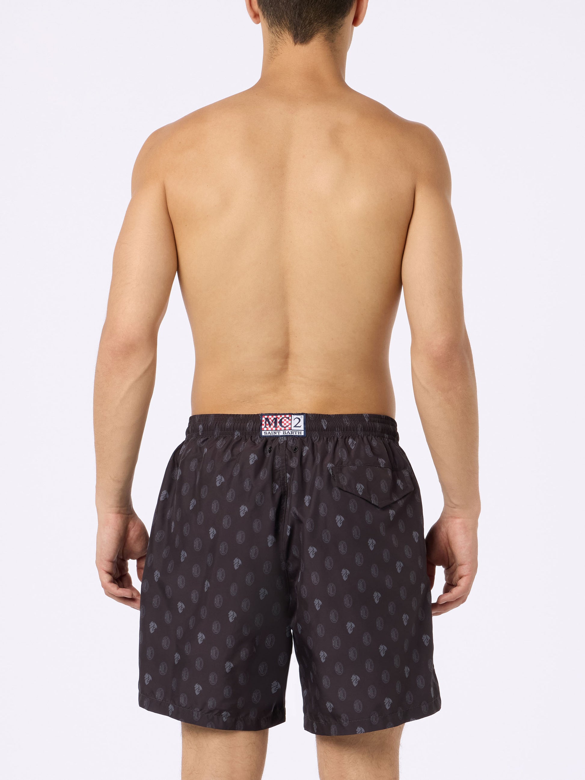 Man lightweight fabric swim shorts with Milan logo print and patch | AC MILAN SPECIAL EDITION - MC2 Saint Barth