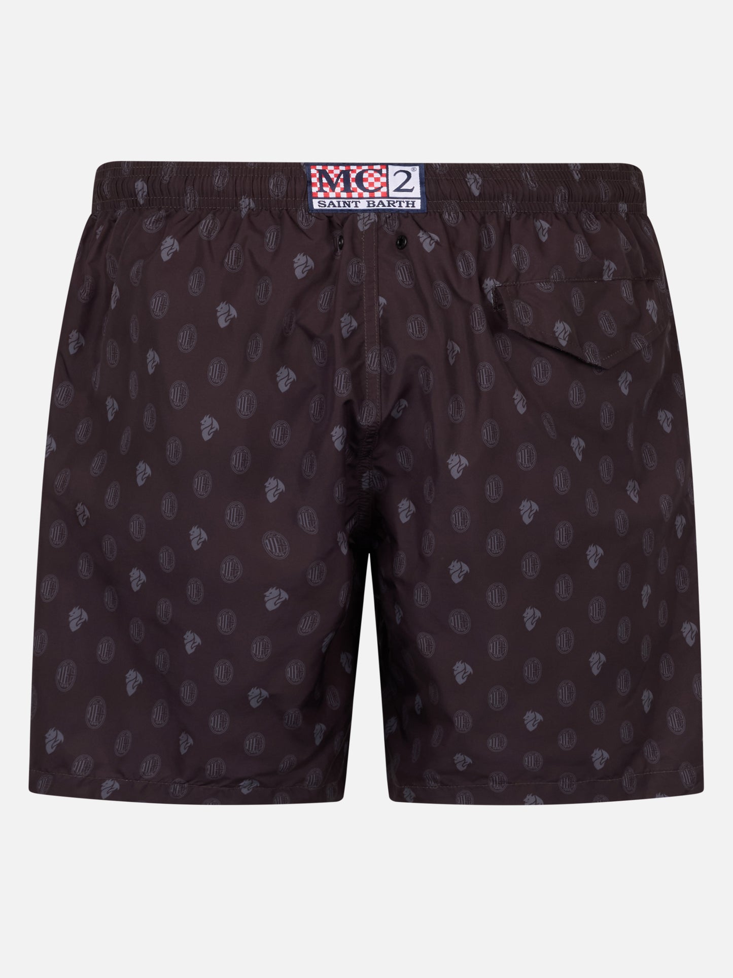 Man lightweight fabric swim shorts with Milan logo print and patch | AC MILAN SPECIAL EDITION