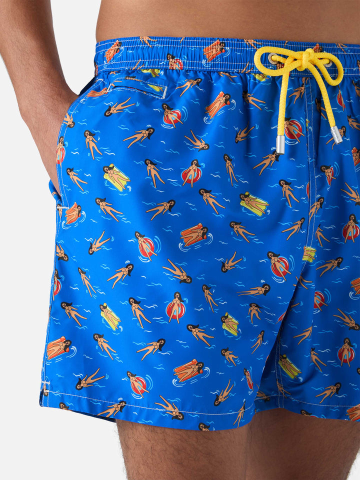 Badehose aus leichtem Stoff mit verspieltem Puppenmuster