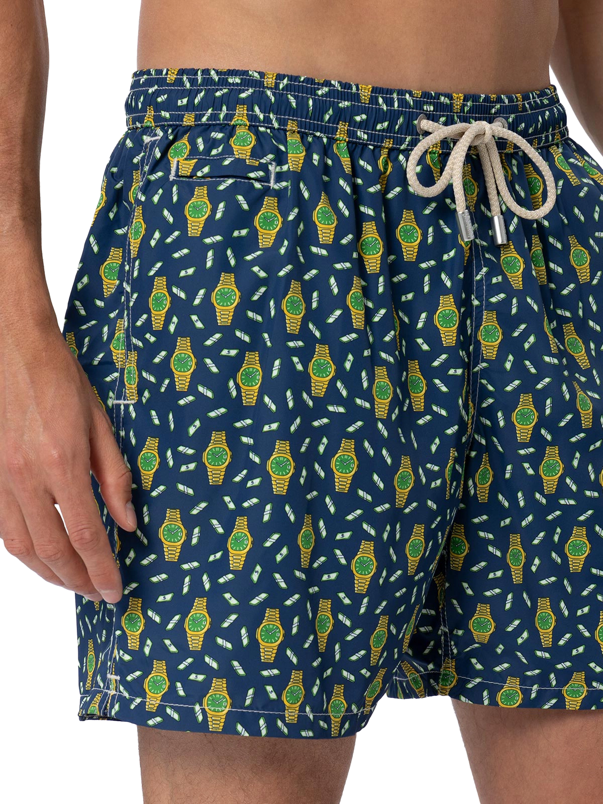 Man lightweight fabric swim-shorts Lighting Micro Fantasy with watches print - MC2 Saint Barth