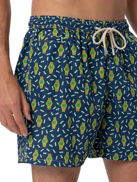 Man lightweight fabric swim-shorts Lighting Micro Fantasy with watches print - MC2 Saint Barth