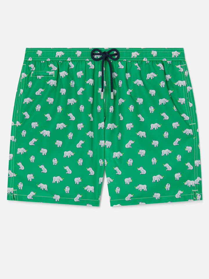 Lighting Micro Fantasy swim shorts in technical fabric with rhino pattern in green and multicolor