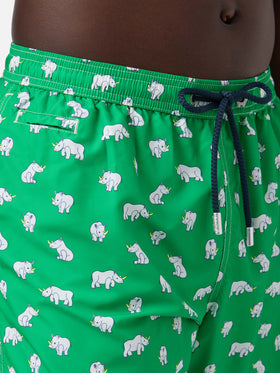 Lighting Micro Fantasy swim shorts in technical fabric with rhino pattern in green and multicolor