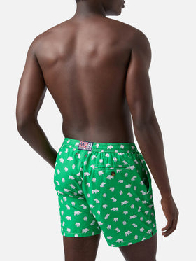 Lighting Micro Fantasy swim shorts in technical fabric with rhino pattern in green and multicolor