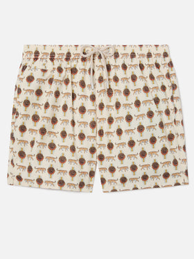 Short de bain Micro Lighting beige avec imprimé wild watch 