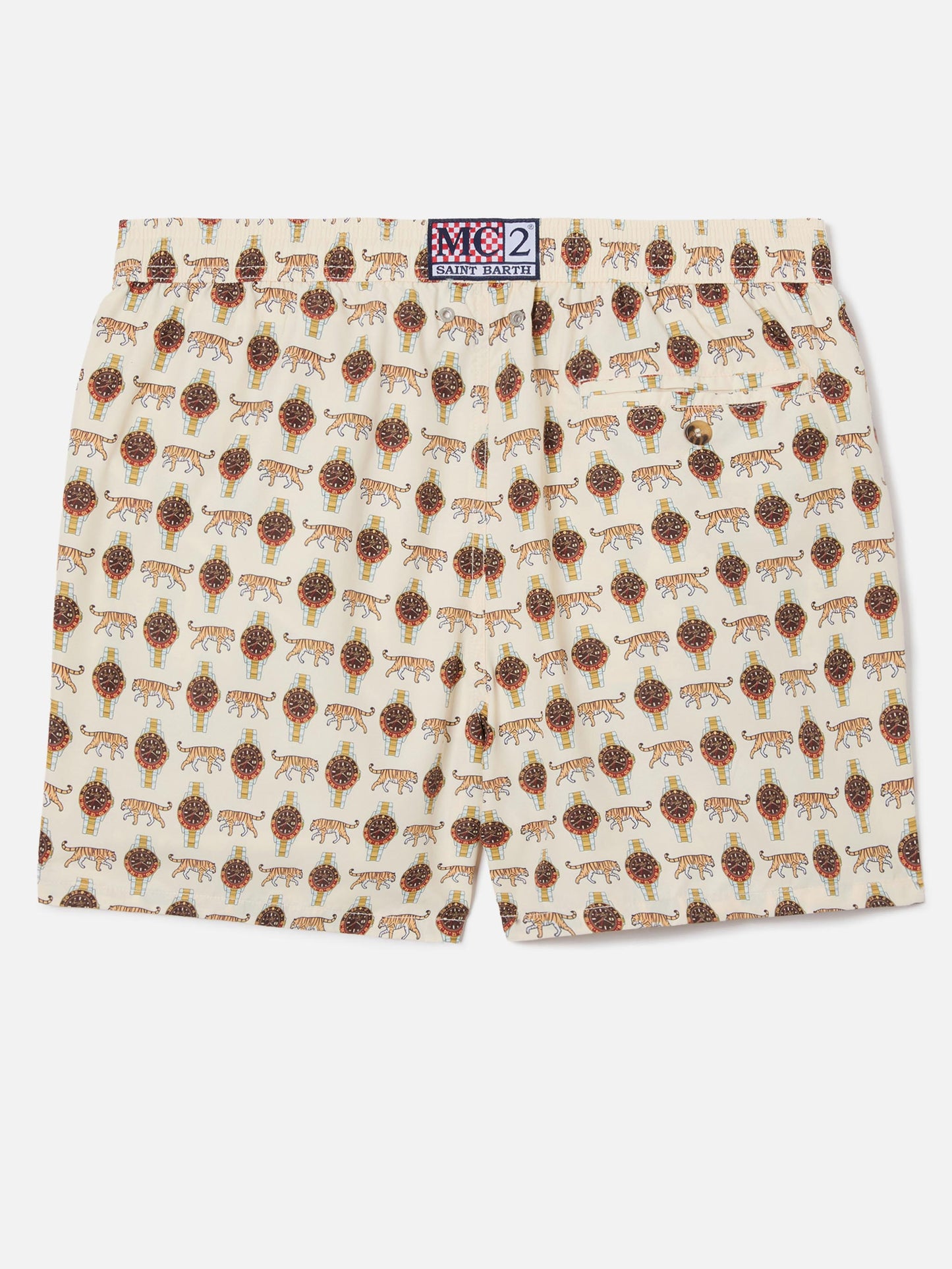 Short de bain Micro Lighting beige avec imprimé wild watch 