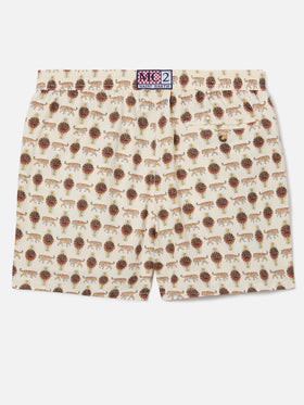 Short de bain Micro Lighting beige avec imprimé wild watch 