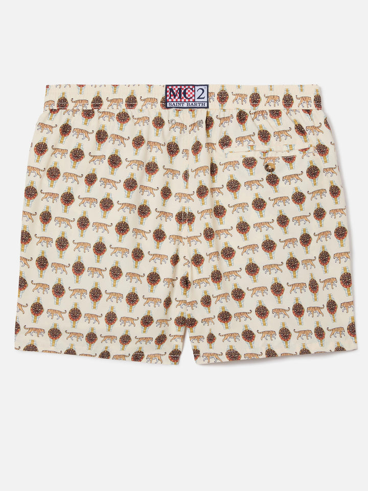 Beige Lighting Micro swim shorts with wild watch print
