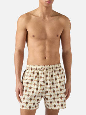 Short de bain Micro Lighting beige avec imprimé wild watch 