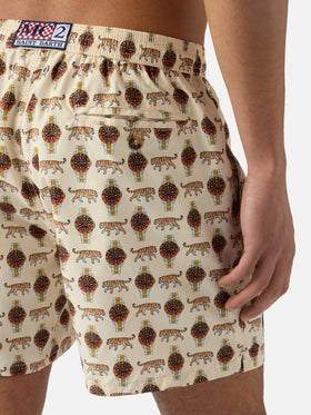 Short de bain Micro Lighting beige avec imprimé wild watch 
