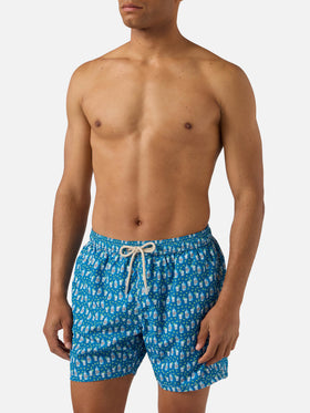 Short de bain Micro Lighting bleu clair avec imprimé cocktail 