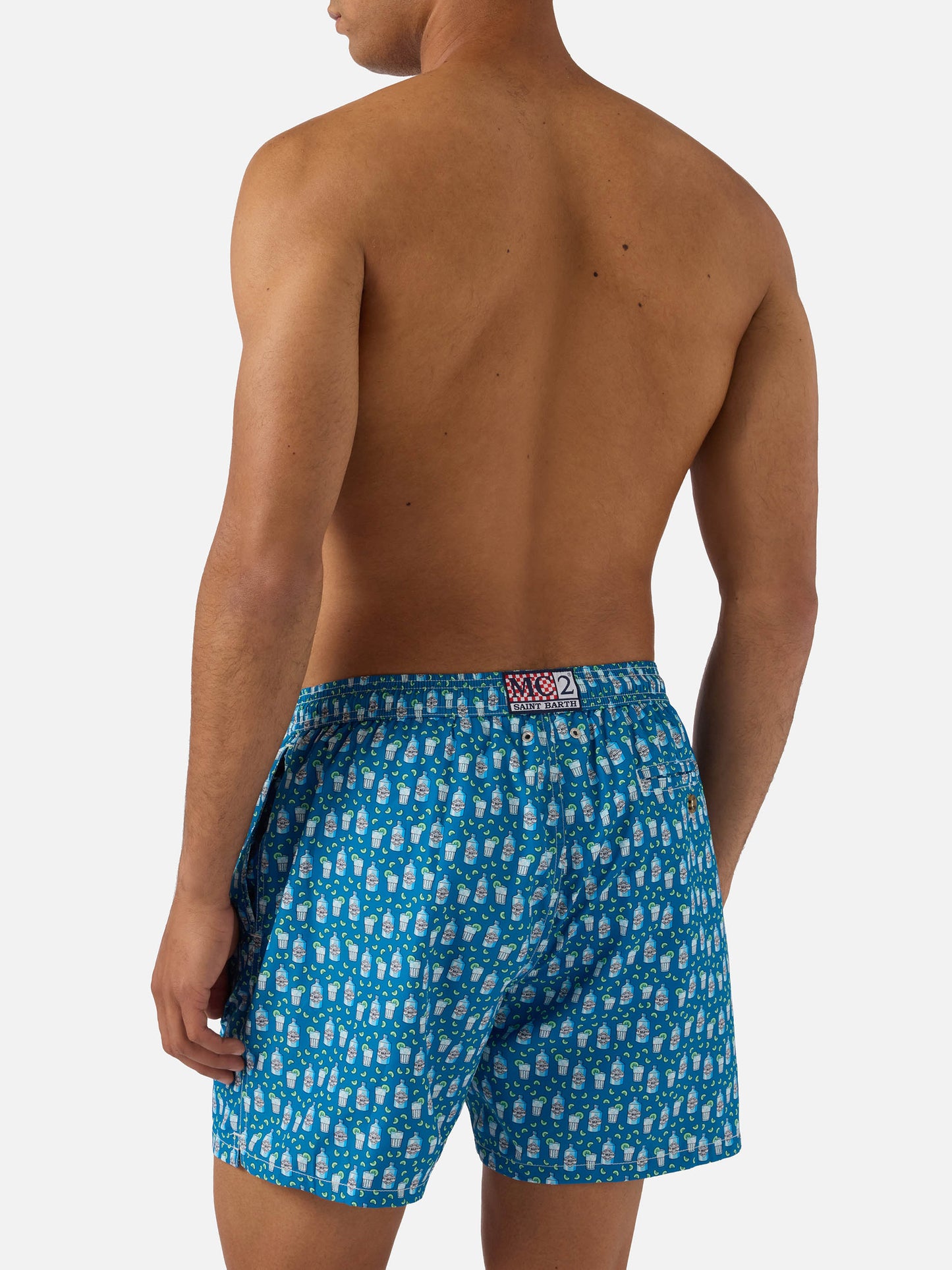 Short de bain Micro Lighting bleu clair avec imprimé cocktail 