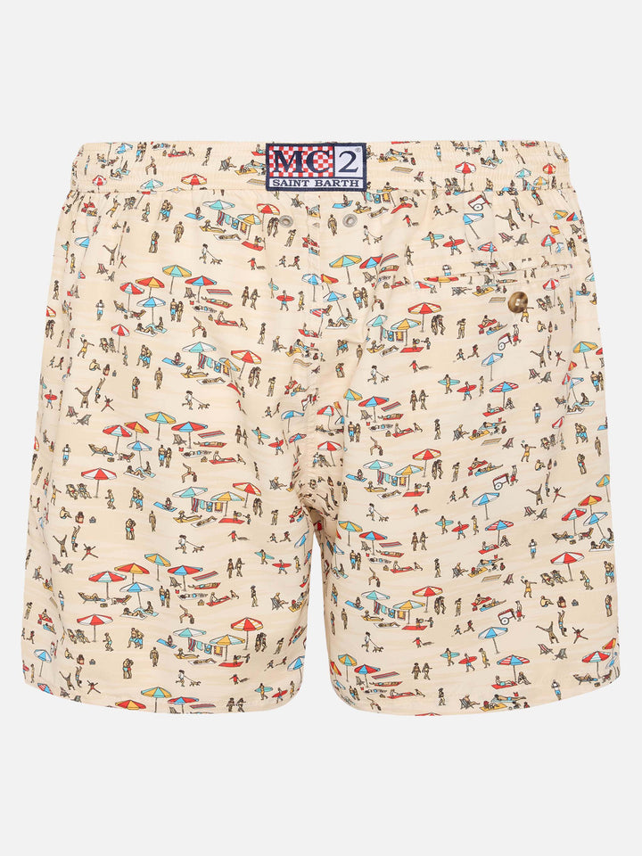 Lightweight fabric swim shorts Lighting with beach people print