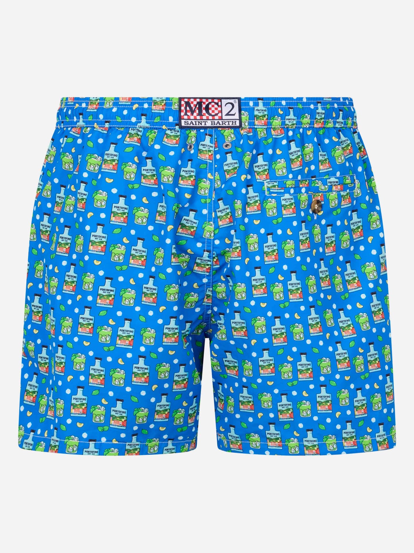 Man lightweight fabric swim-shorts Lighting Micro Fantasy with Paloma Portofino Gin print | PORTOFINO DRY GIN SPECIAL EDITION - MC2 Saint Barth