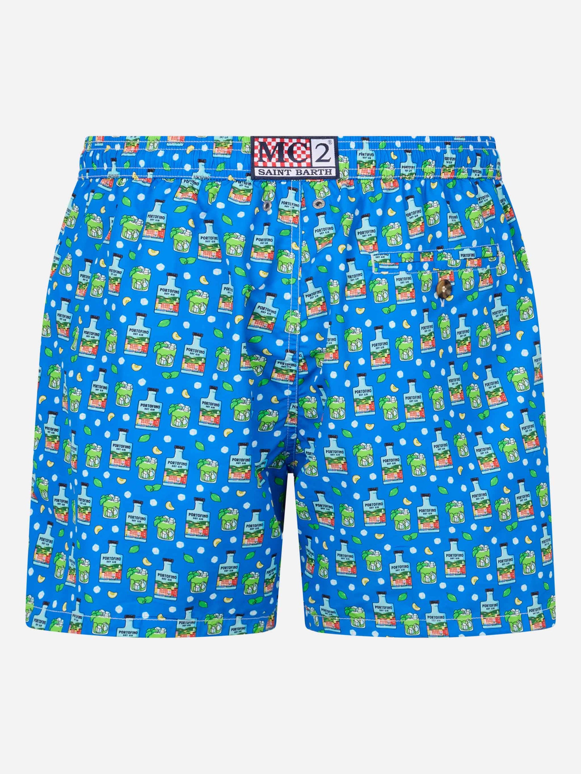 Man lightweight fabric swim-shorts Lighting Micro Fantasy with Paloma Portofino Gin print | PORTOFINO DRY GIN SPECIAL EDITION - MC2 Saint Barth
