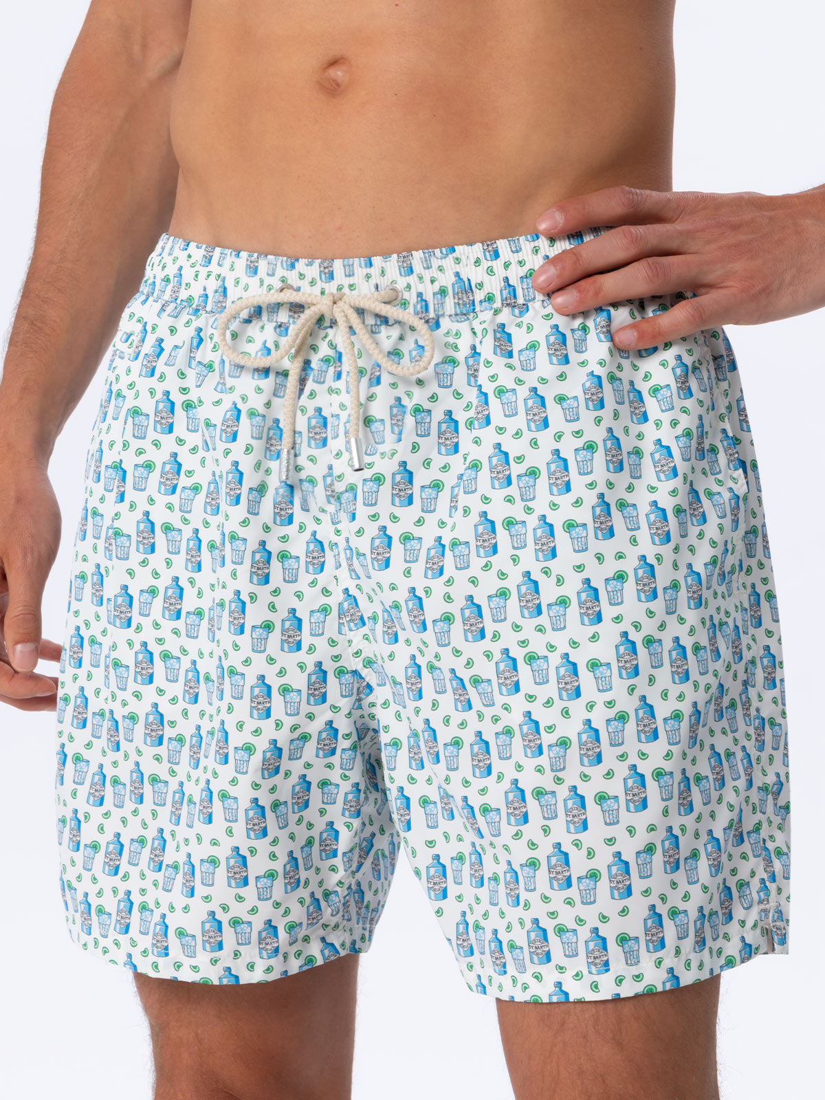 Man lightweight fabric swim-shorts Lighting Micro Fantasy with gin tonic print - MC2 Saint Barth