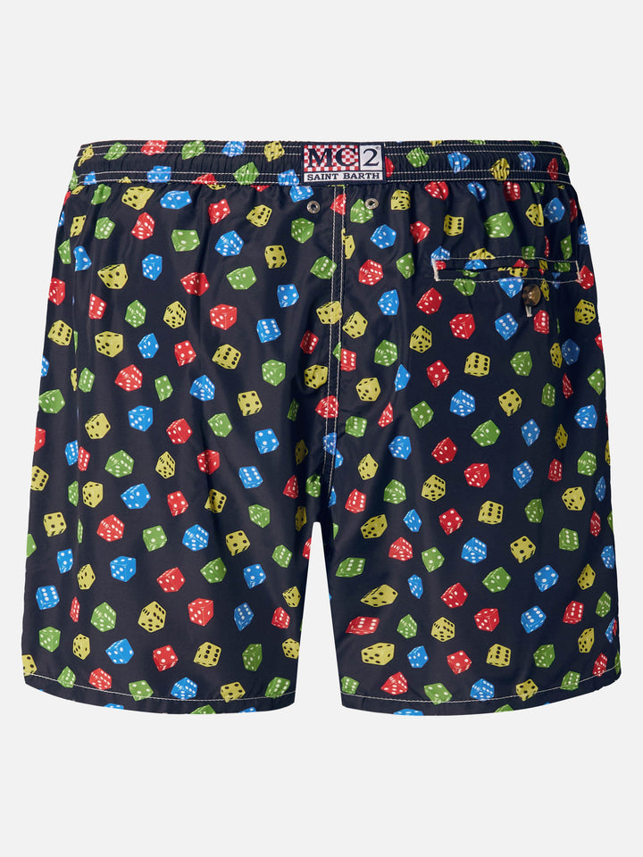 Lightweight fabric swim shorts Lighting with dice print
