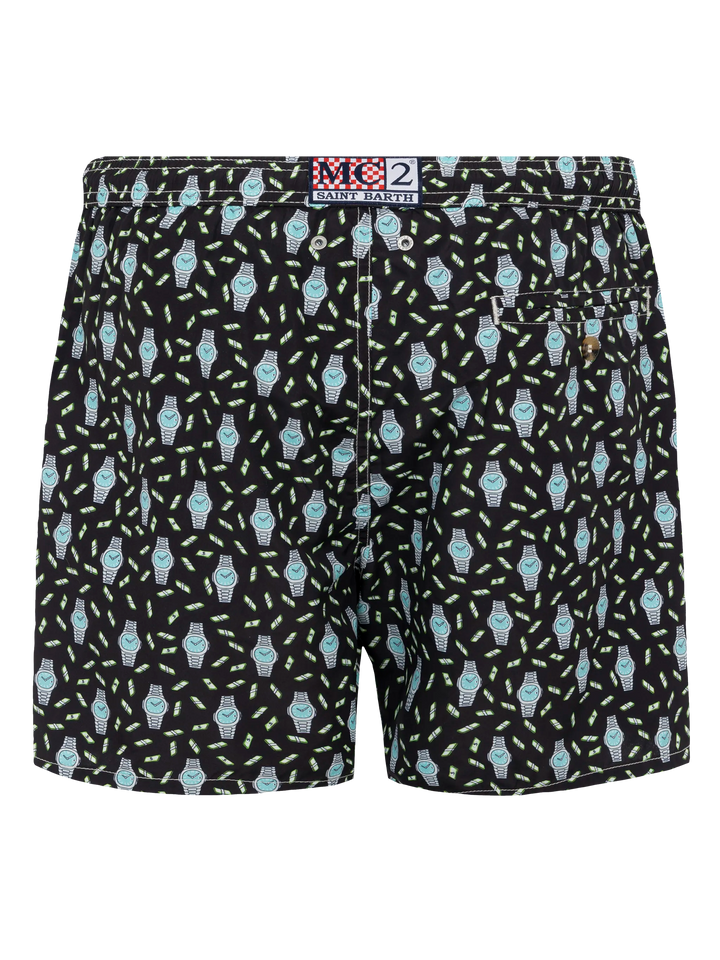 Lightweight fabric swim shorts Lighting with watch print - MC2 Saint Barth