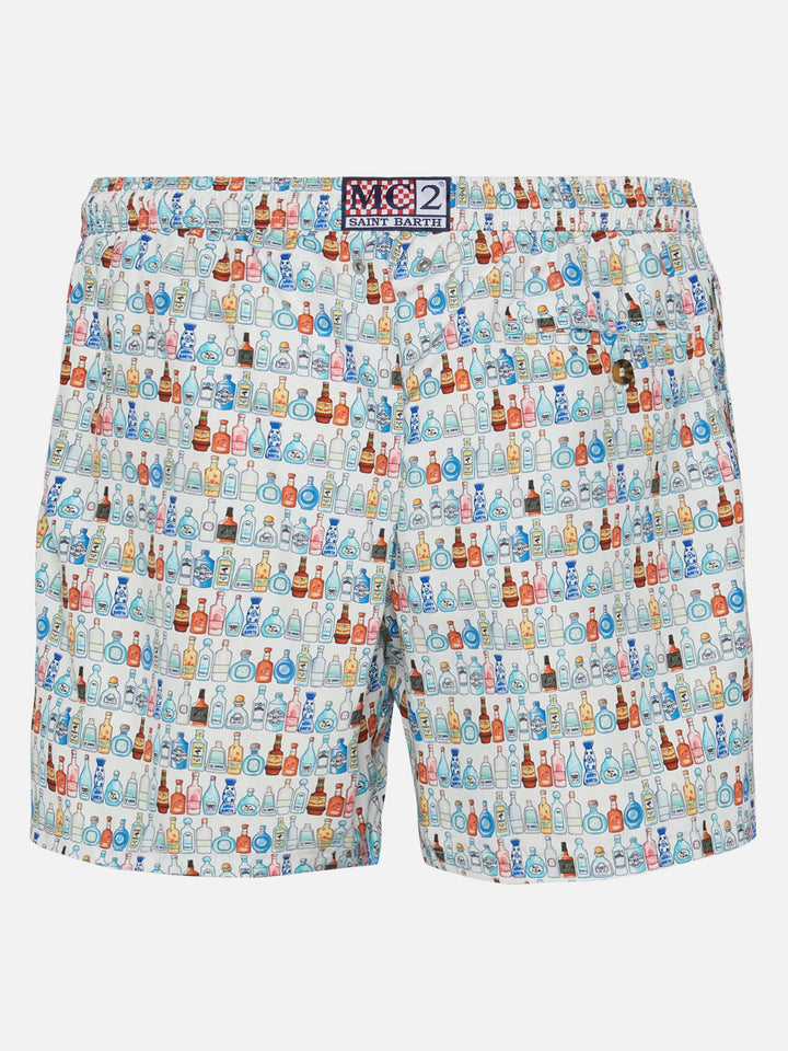 Lightweight fabric swim shorts Lighting with bottles print