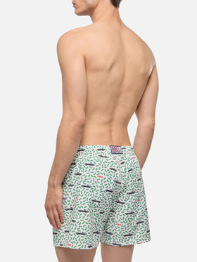Herren-Badeshorts aus leichtem Stoff mit Auto- und Geldaufdruck | DIABOLIK SONDEREDITION
