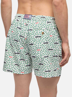Herren-Badeshorts aus leichtem Stoff mit Auto- und Geldaufdruck | DIABOLIK SONDEREDITION