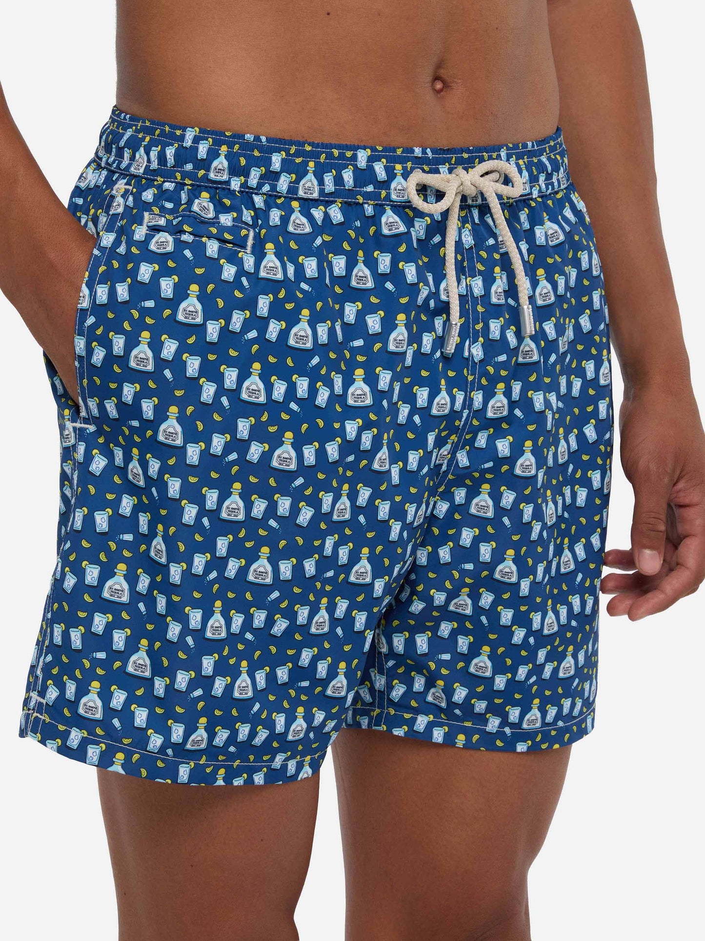 Man light fabric swim shorts with tequila print