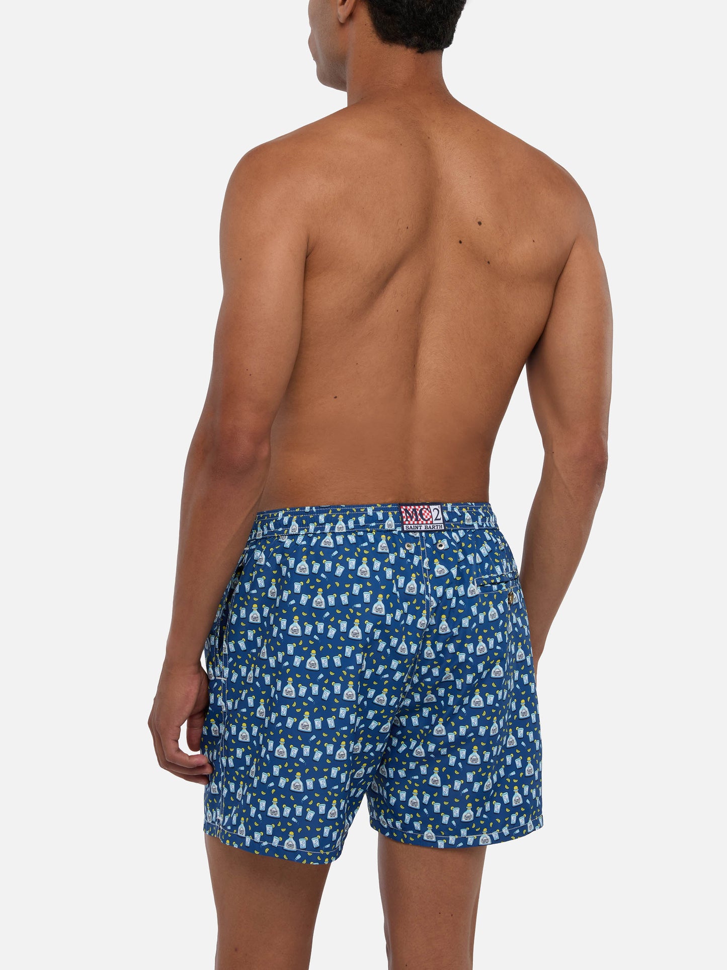 Man light fabric swim shorts with tequila print