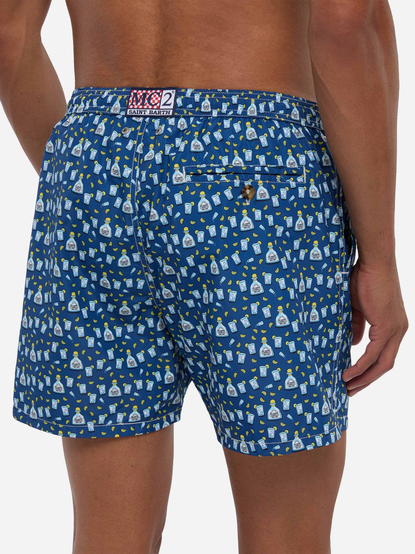 Man light fabric swim shorts with tequila print