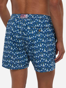 Man light fabric swim shorts with tequila print