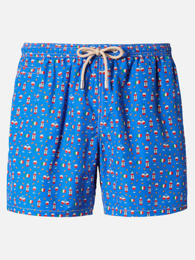 Badehose aus leichtem Stoff mit weinrotem Aufdruck