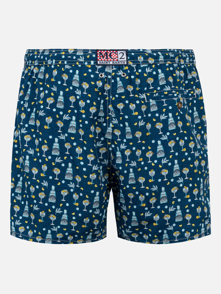 Man light fabric swim shorts with gin Mare all over print | GIN MARE SPECIAL EDITION - MC2 Saint Barth