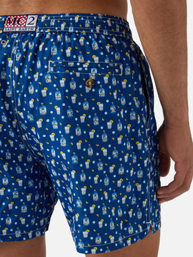 Navy Lighting Micro swim shorts with sexy gin all-over print