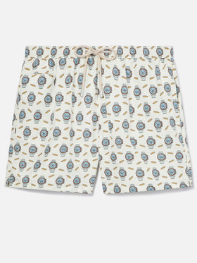 White Lighting Micro swim shorts with watches and baguettes print